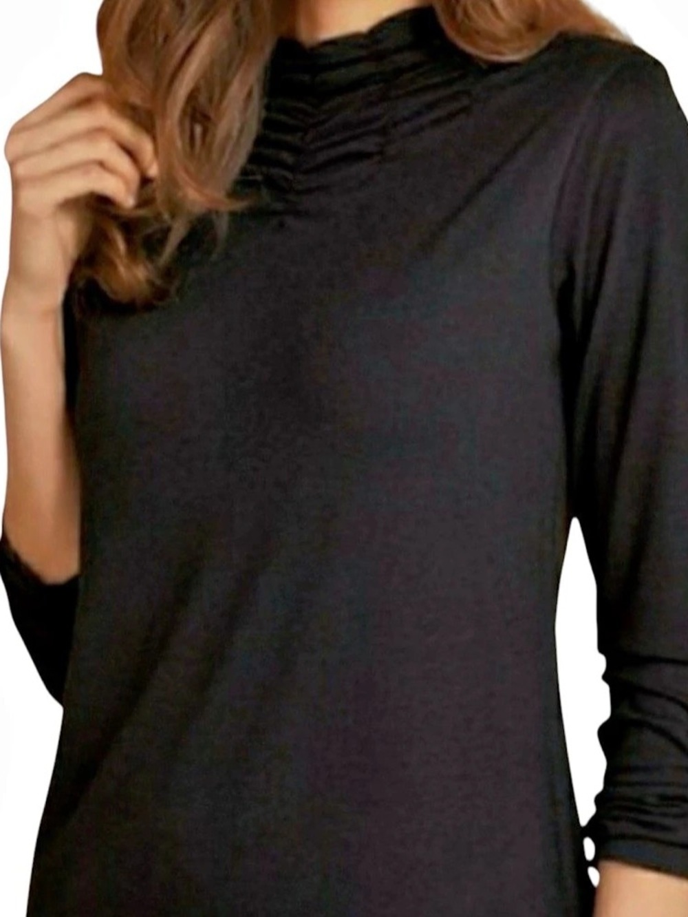Soft Surroundings Black Longsleeve Ruched Mock Neck Top Size Small
